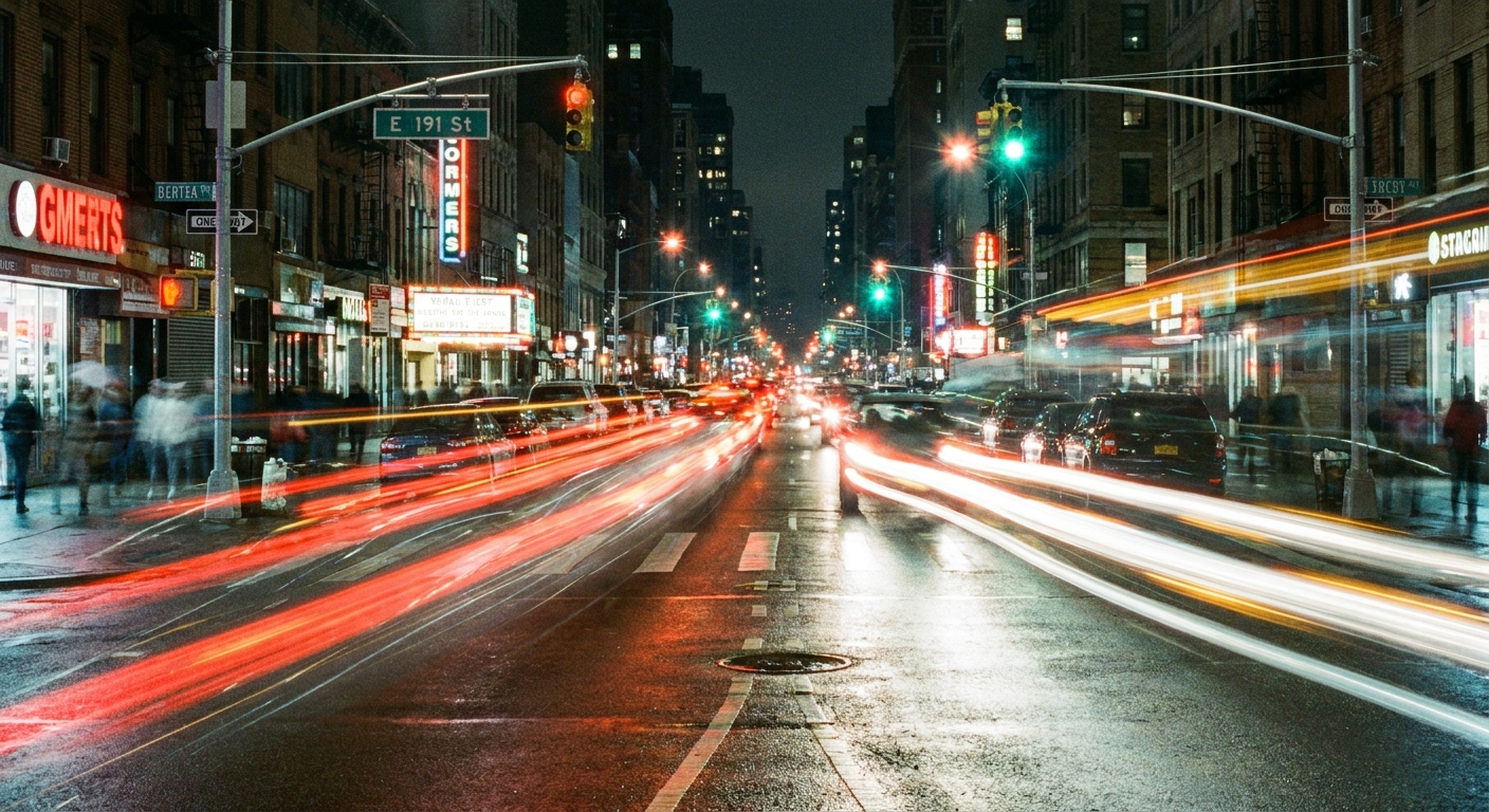 Photographie en pose longue de voitures la nuit, flux de lumieres sur une route urbaine